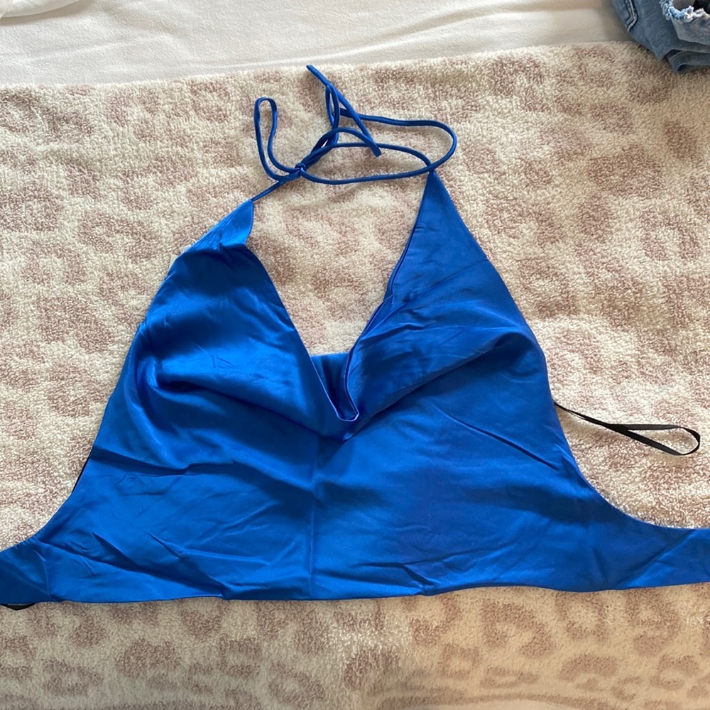 Hello Molly Royal Blue Satin Halter Tank Top
